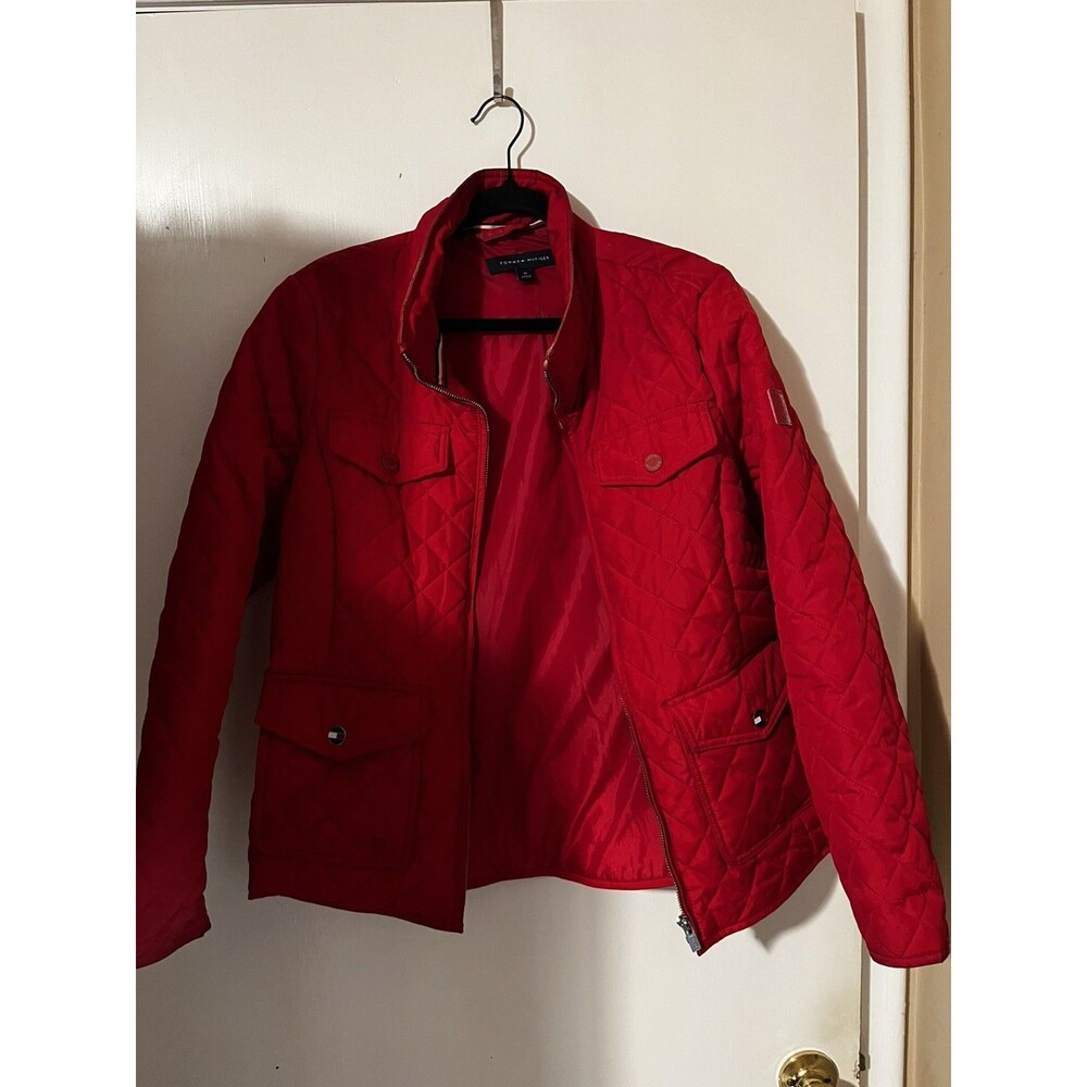 Tommy Hilfiger Women's Red Quilted Jacket - Size Medium